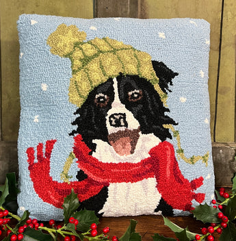 PH-130 Border Collie Wool Hooked Pillow