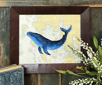 MKM-215 'Blue Whale on Map' ORIGINAL Painting by MK Moulton