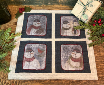 PB-729 Wool Mat with Printed Snowmen on Fabric