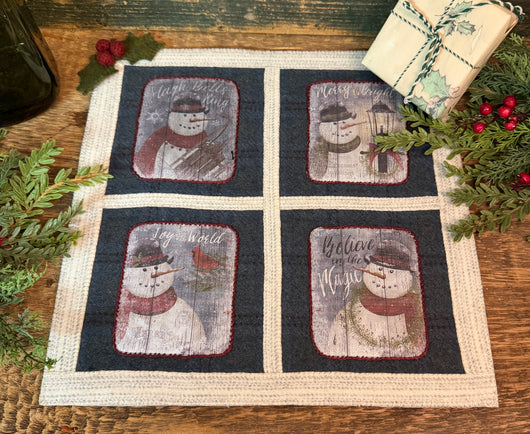 PB-729 Wool Mat with Printed Snowmen on Fabric