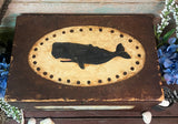 MKM-242 'Whale & Harborside' ORIGINAL Painted Antique Trunk by MK Moulton