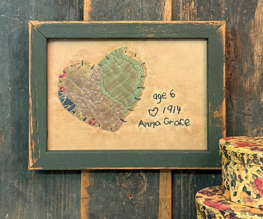 X69 Vintage Quilted Heart Framed Sampler
