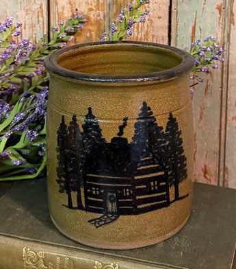 CC-2498 Pottery Crock - Log Cabin