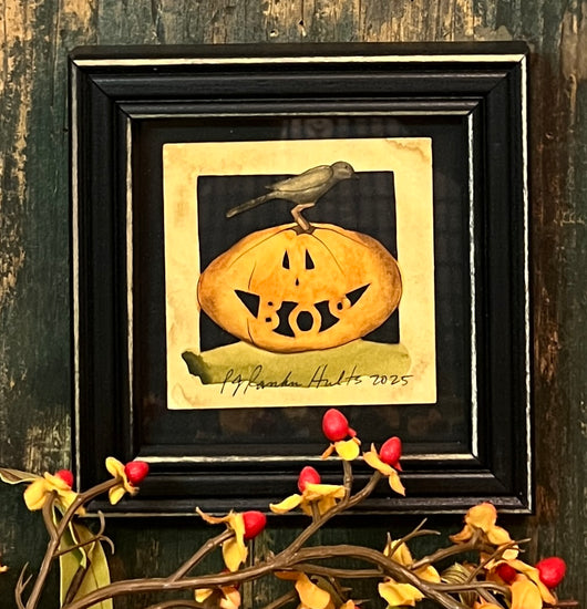 PJH-385 BOO Pumpkin with Crow Framed Paper Cutting