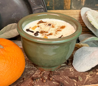 NV-C13 Soy Candle in Redware Green Custard Cup - Orange & Clove