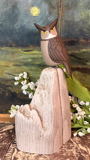 BCF-04 Hand-Carved & Painted Owl on Driftwood