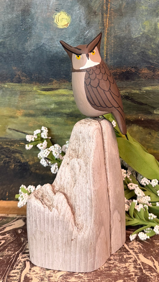 BCF-04 Hand-Carved & Painted Owl on Driftwood
