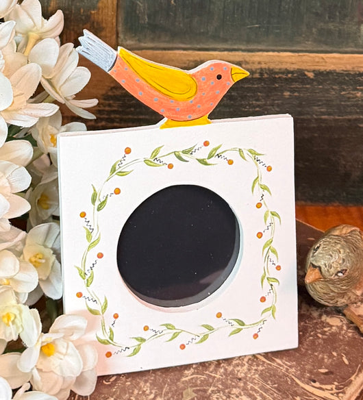 ER-2624 Hand-painted Coral Bird & Vine Frame