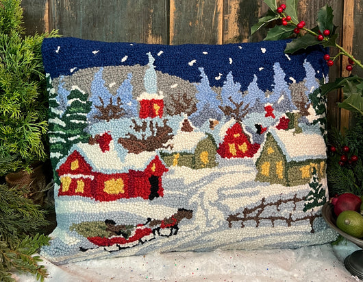 PH-172 Snowy Village Wool Hooked Pillow