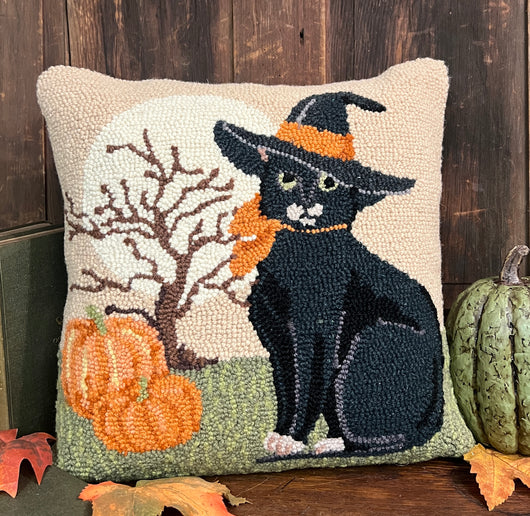 PH-110 Witch Kitty Wool Hooked Pillow