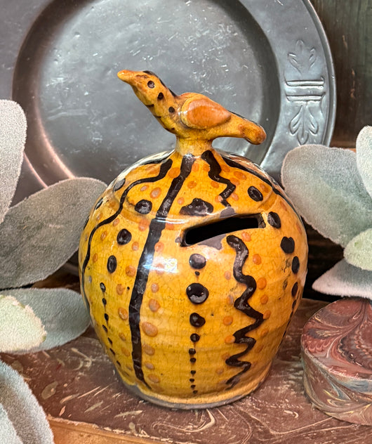 GMS-1788 Shooner Redware Bank & Bird with Dots