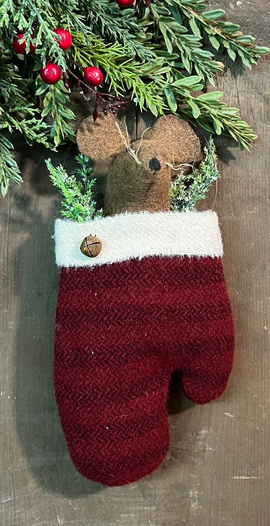 EC-25B Mouse in Wool Mitten - Red & Black Striped