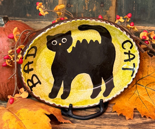 KS-79 'Bad Cat' Redware Oval Tray