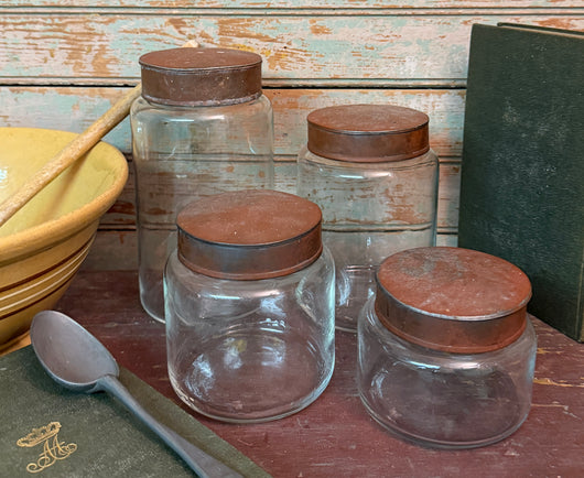 VN-23 Glass Jars with Aged Tin Lids - Set of 4 - From our personal collection