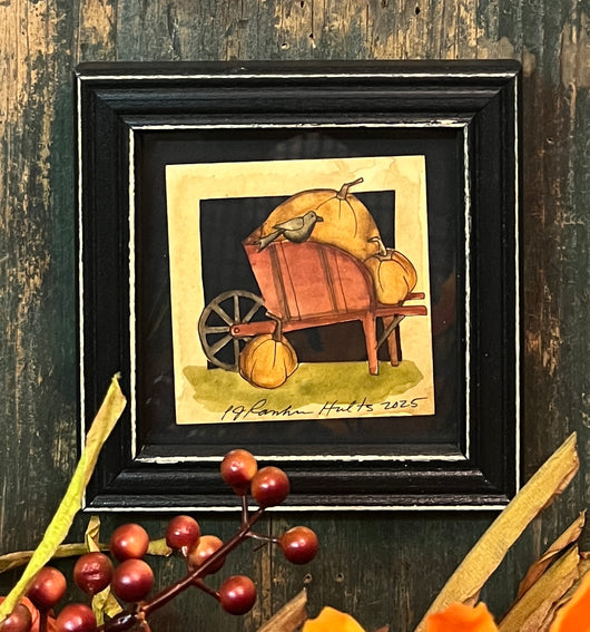 PJH-378 Wheelbarrow of Pumpkins Framed Paper Cutting