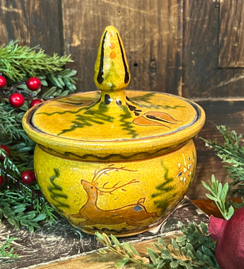 GMS-1723 Shooner Redware Lidded Sugar Bowl with Stags