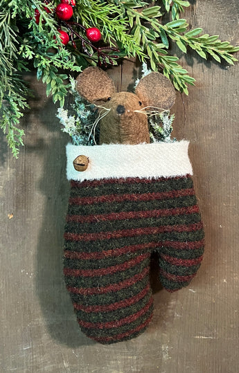 EC-25A Mouse in Wool Mitten - Red & Green Striped