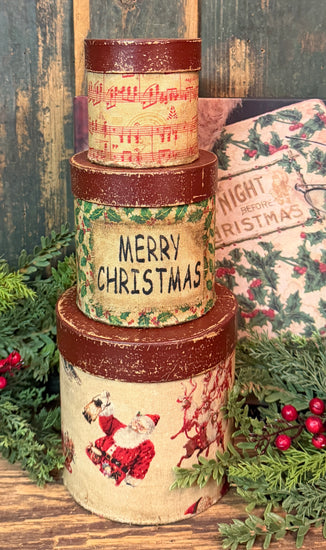 PEN-218 Small Aged Christmas Fabric Covered Boxes - Set of 3