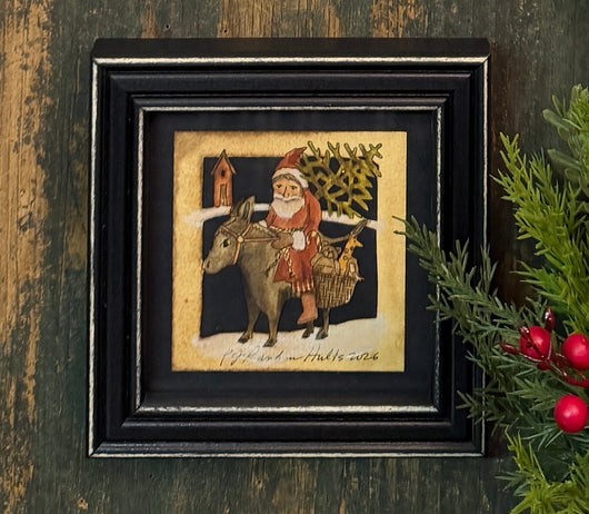 PJH-439 Santa on Donkey Framed Paper Cutting