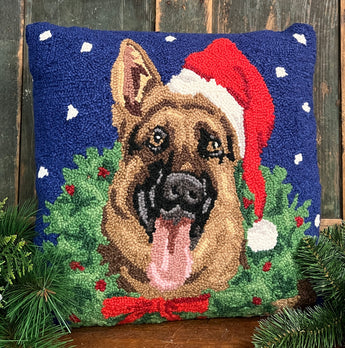 PH-127 German Shepherd Wool Hooked Pillow