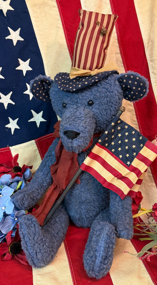 PPP-33 Sitting Americana Blue Bear with Flag