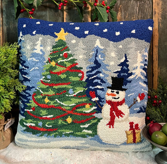 PH-174 Snowman & Tree Wool Hooked Pillow