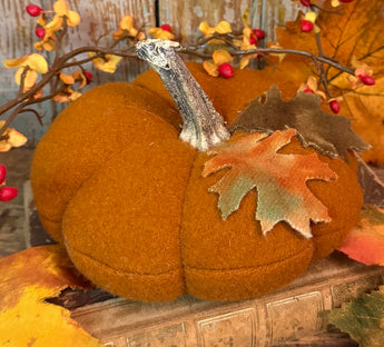 PB-711 Large Flat Wool Pumpkin - Orange