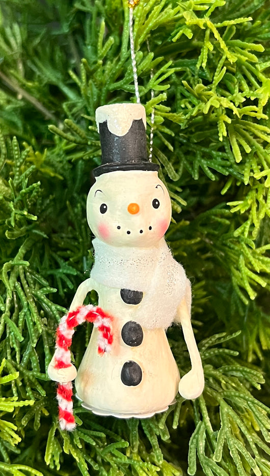 BLD-12 Snowman with Top Hat & Candy Cane Ornament