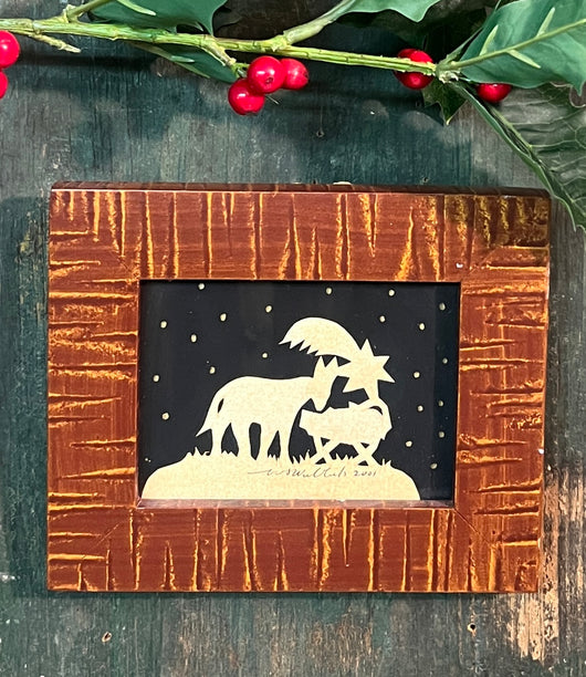 NV-1070  Manger Scene Papercutting in Hand-grained Frame