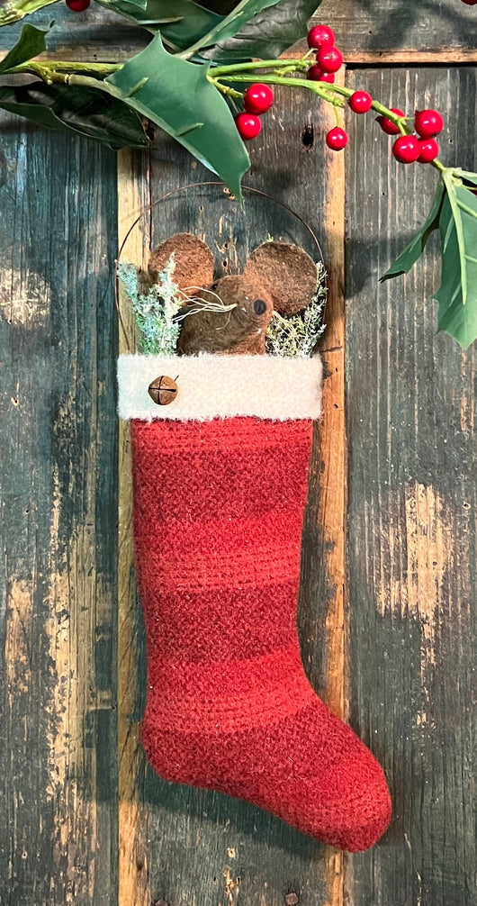 EC-24D Mouse in Wool Stocking - Red Striped