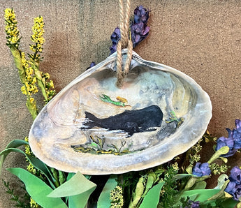 MKM-S2 Hand-painted Oyster Shell Ornament - Whale & Mermaid