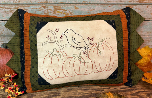 PB-687 Wool Autumn Pillow with Hand-stitched Design