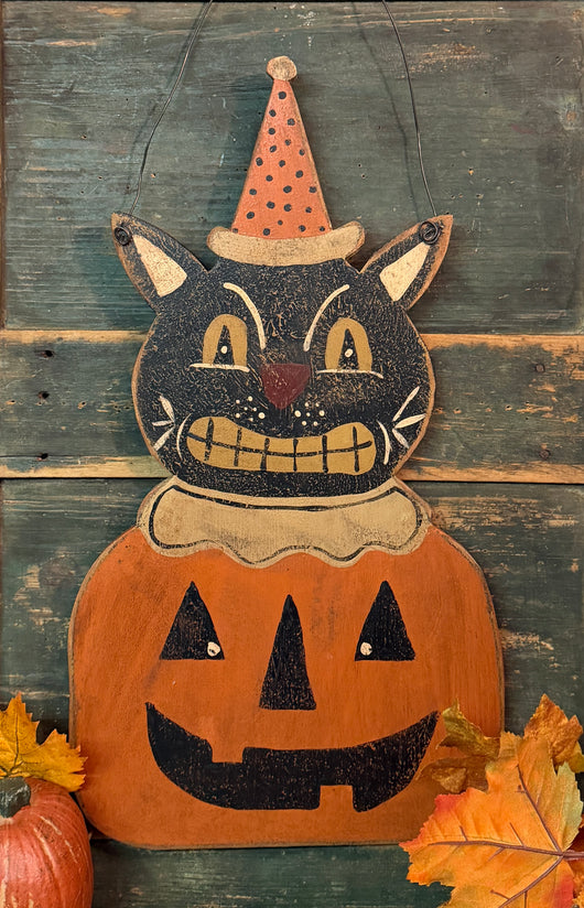 PEN-190 'Scaredy Cat with Jack-O' Hanging Plaque