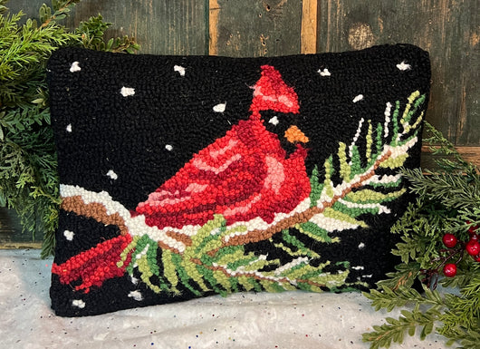 PH-163 Cardinal on Branch Wool Hooked Pillow