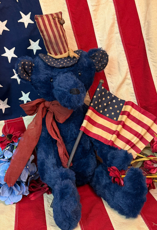 PPP-34 Sitting Americana Blue Bear with Flag