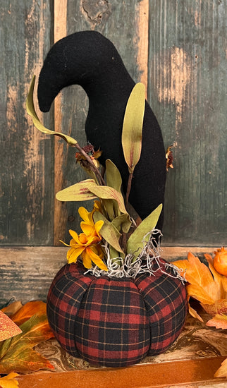 TBH-02B Fabric Crow on Mustard Pumpkin