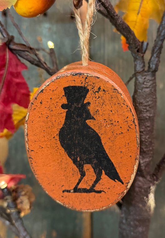 PEN-170 Painted Box Ornament with Crow with Hat