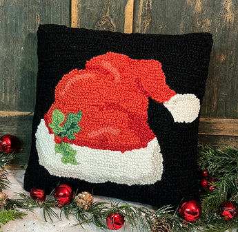 PH-169 Santa Hat Wool Hooked Pillow