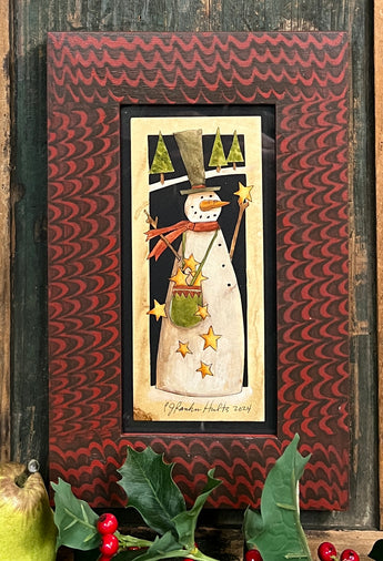 PJH-346 Snowman with Bag of Stars Framed Paper Cutting