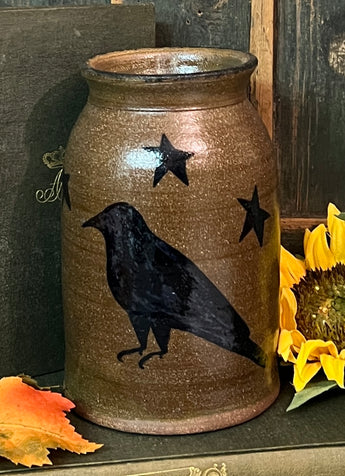 CC-2484 Large Pottery Crow with Stars Crock