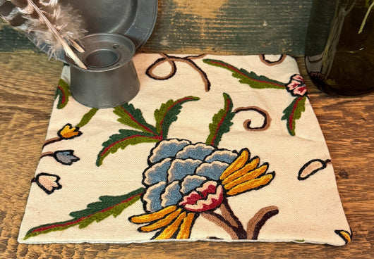 CD-CM-C8 Antique Crewel Candle Mat - Blue Flower