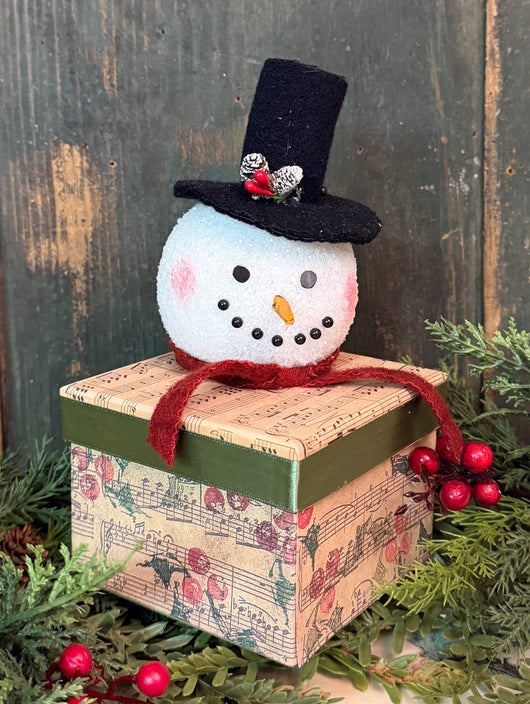 PB-745B Small Fabric Cover Box with Snowman Head & Hop Hat