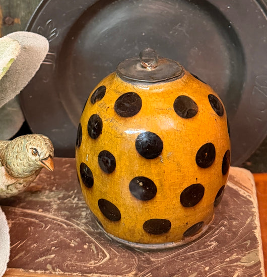 GMS-1792 Shooner Redware Seed Box & Tin Lid with Dots