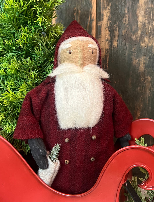 EC-29R Santa in Red Wool Coat with Stocking