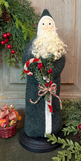 NG-241B Belsnickel in Green Wool Coat with Candy Cane