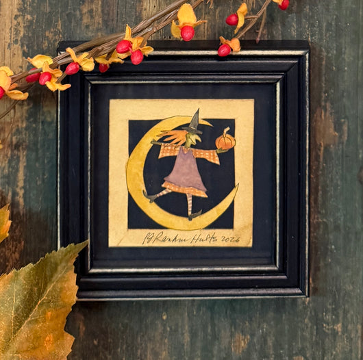 PJH-444 Witch on Moon Framed Paper Cutting