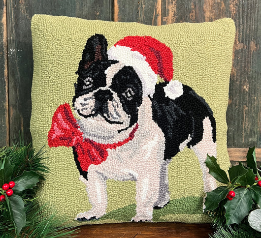 PH-116 French Bulldog Wool Hooked Pillow