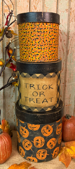 PEN-180 Large Aged Halloween Fabric Covered Boxes - Set of 3