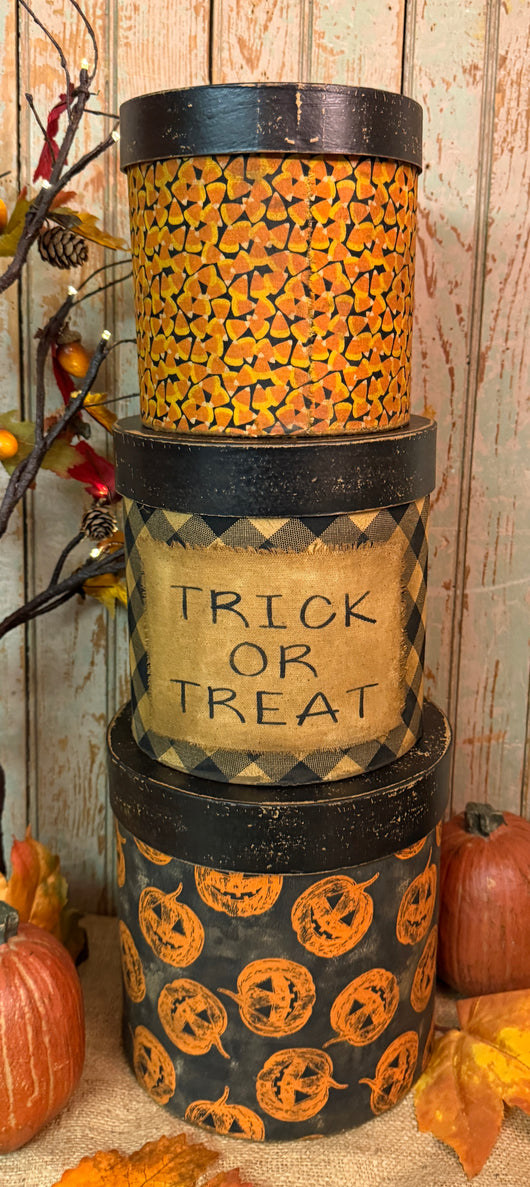 PEN-180 Large Aged Halloween Fabric Covered Boxes - Set of 3