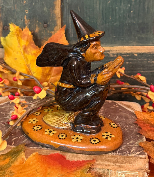GMS-F132A Shooner Redware Lg Witch on Broom Figurine